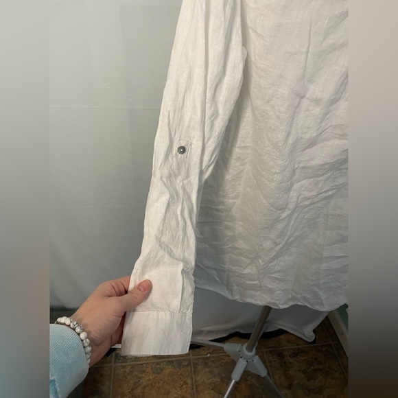 Sigrid Olsen 100% Linen Pearl Like Button Front White Tunic Women’s Size M - Picture 5 of 7